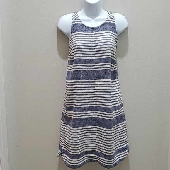 OLD NAVY MIDI SUMMER DRESS, Sz S, Blue/White, Striped, Sleeveless, Linen/Rayon - Picture 2 of 11